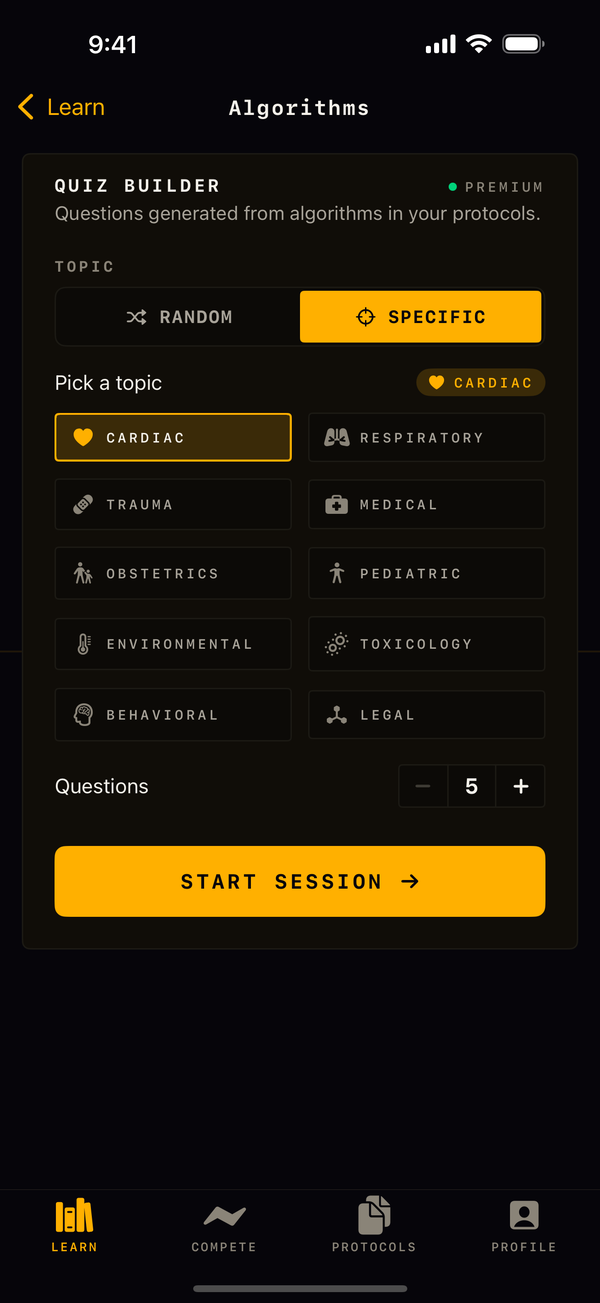 Algorithm Quiz Builder with topic selection and question count