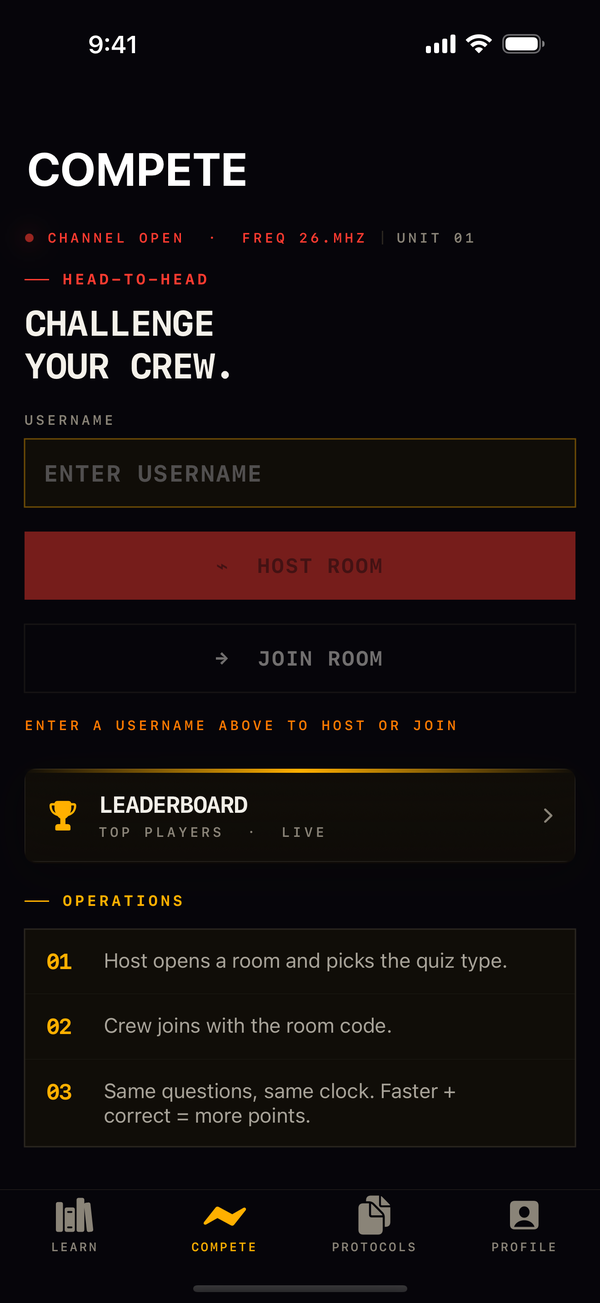 Compete mode with challenge room and leaderboard