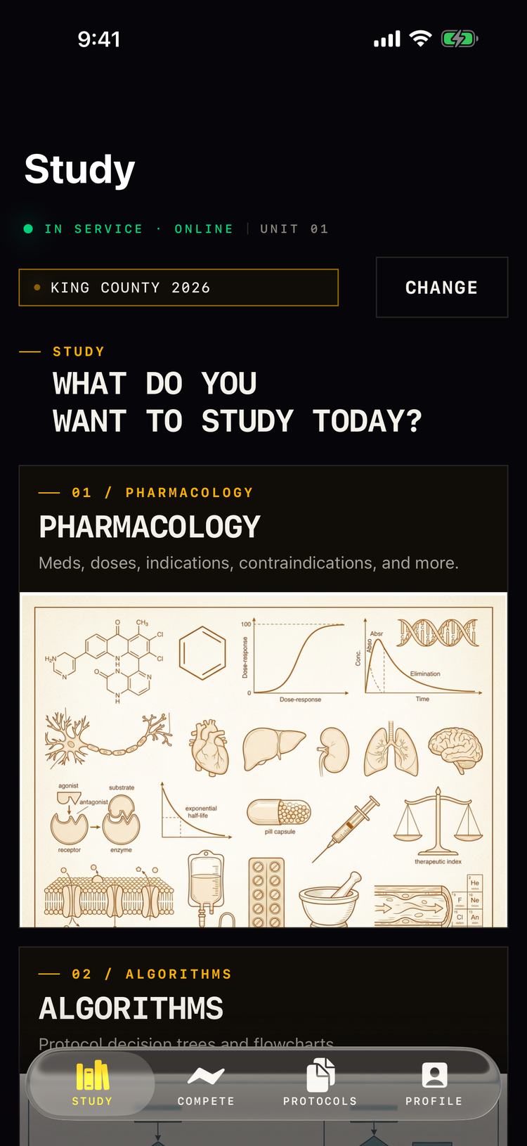 The ProtoQuiz study hub in Night Shift